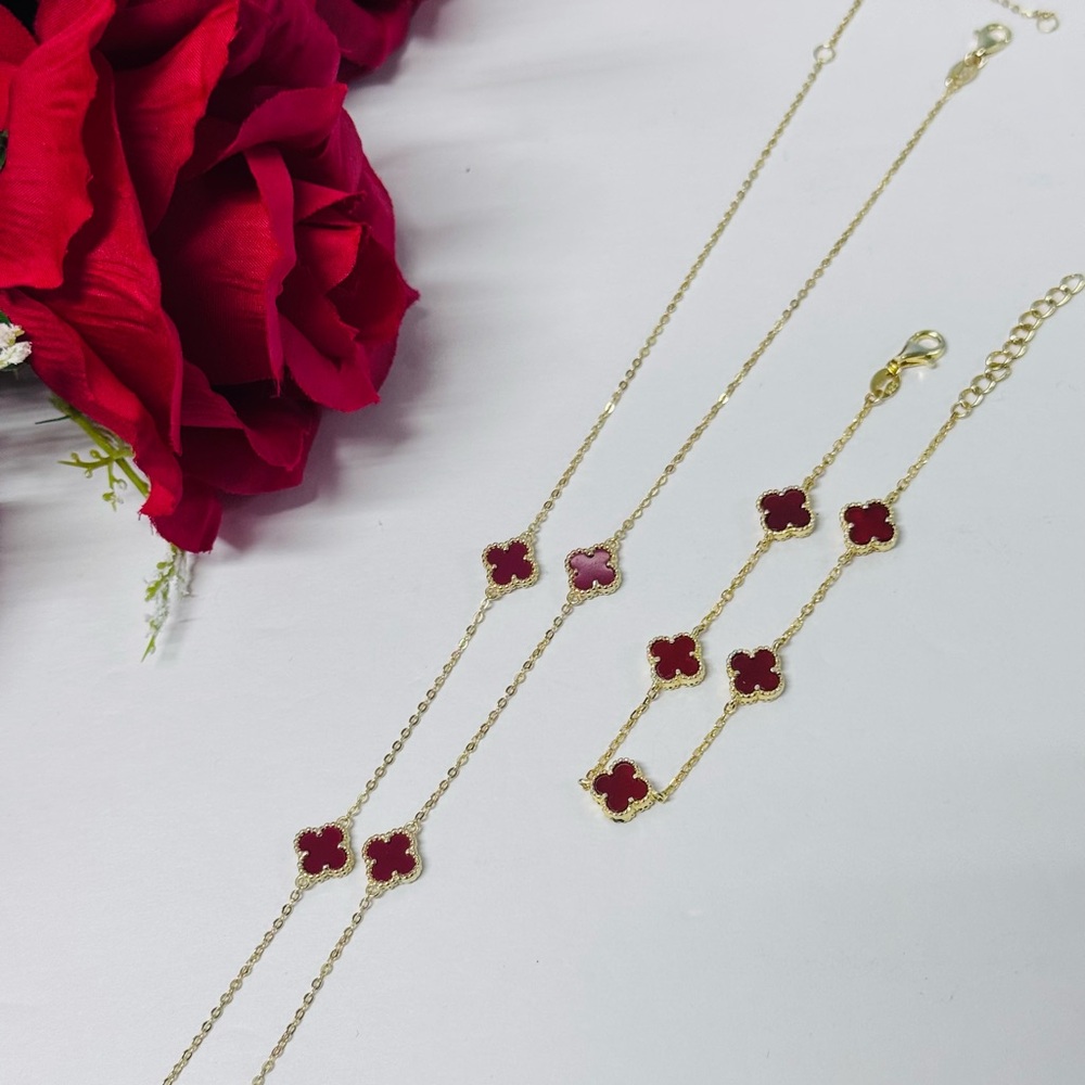 ❤️‍🔥SALE 14K/925S CUSTOM RED CARNELIAN CLOVER SET - Picture 10 of 12